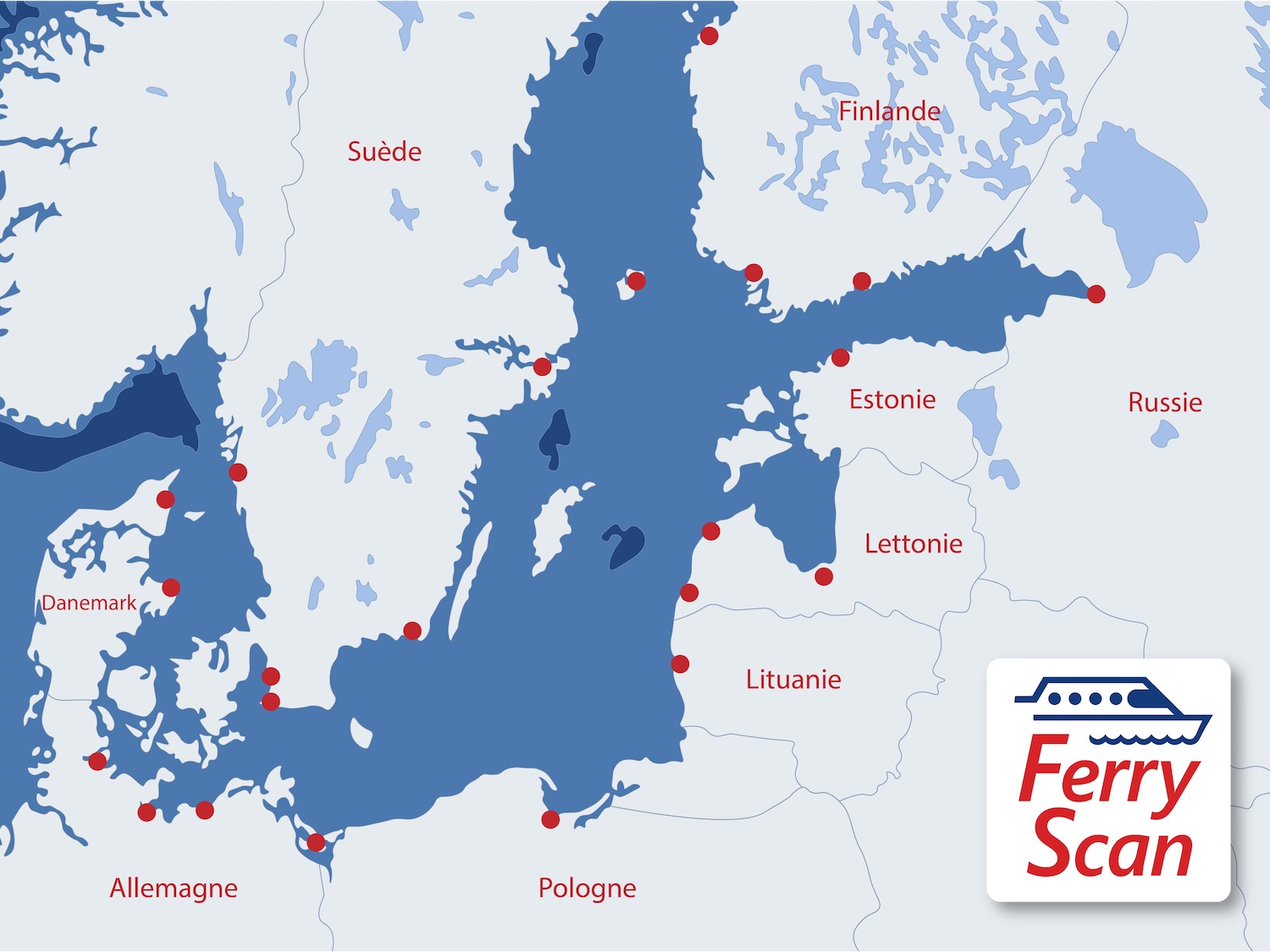 Carte des ferries dans la mer Baltique